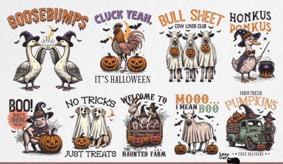 Vintage Halloween Farm PNG Bundle
