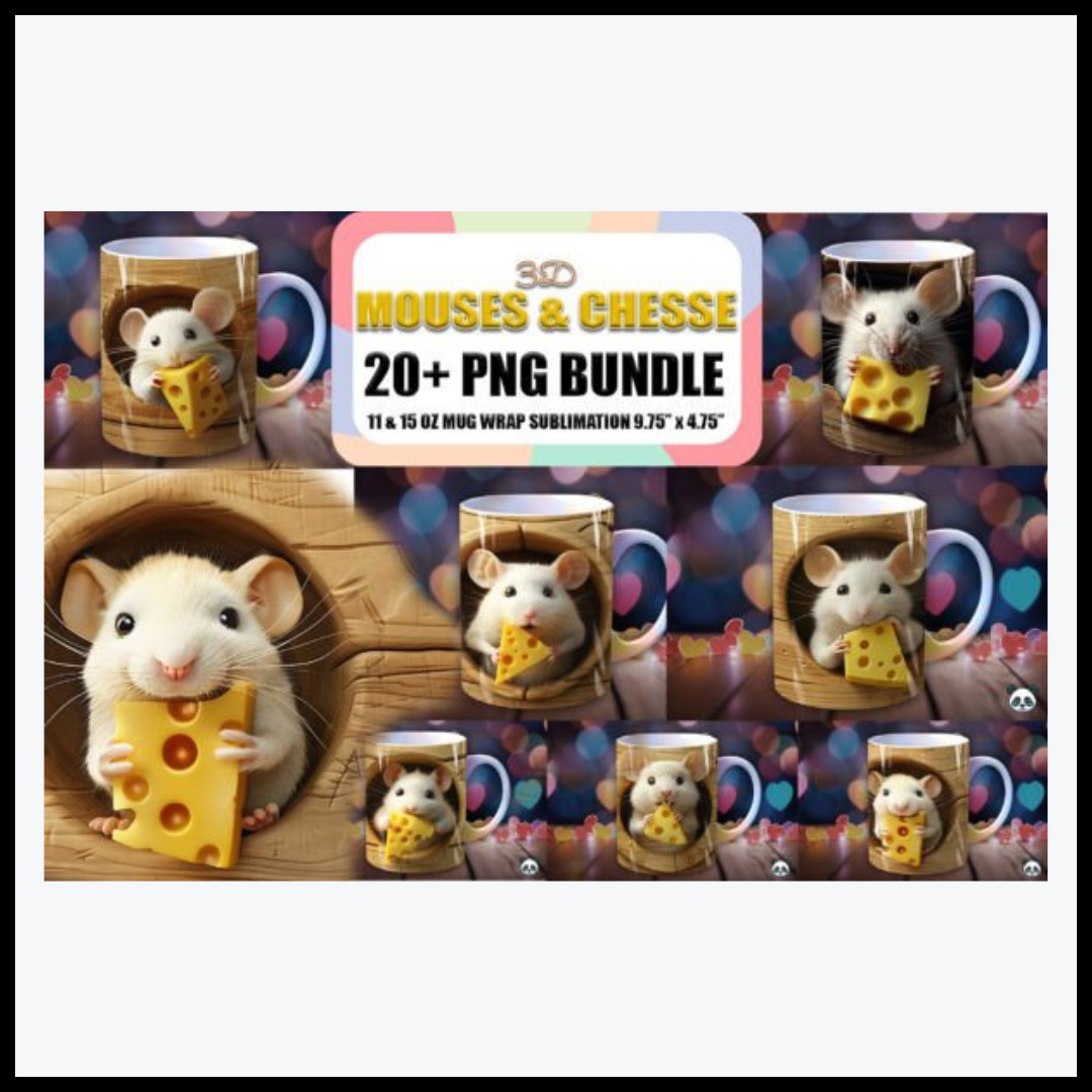 3D Mug Wrap featuring a Cute Mouse and Cheese