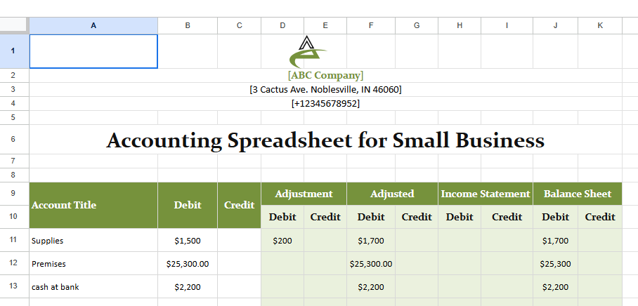 accounting spreadsheet templates for small busine