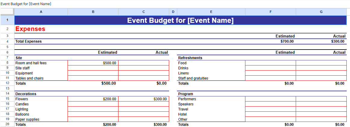 EVENT BUDGET FOR.XLT