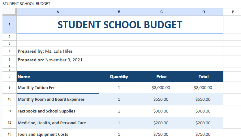 Free Sample School Budget Template.xlsx
