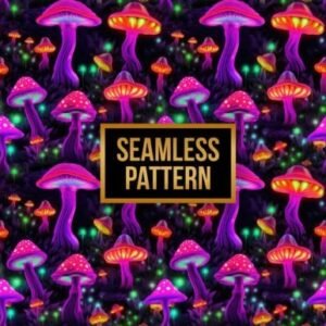 Neon Mushrooms Digital Paper Patterns